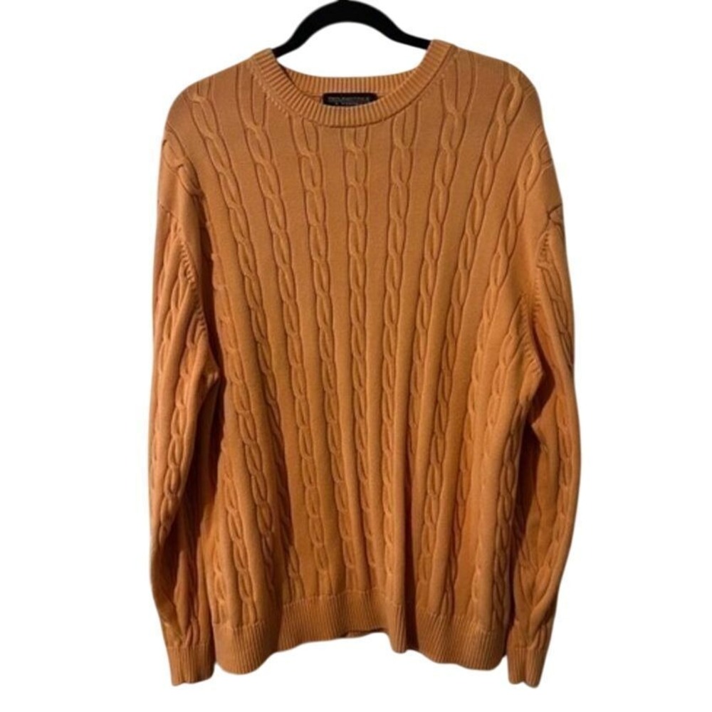 Roundtree & Yorke Mens Melon Color Pullover Cable Knit Sweater Cotton L Preppy‎